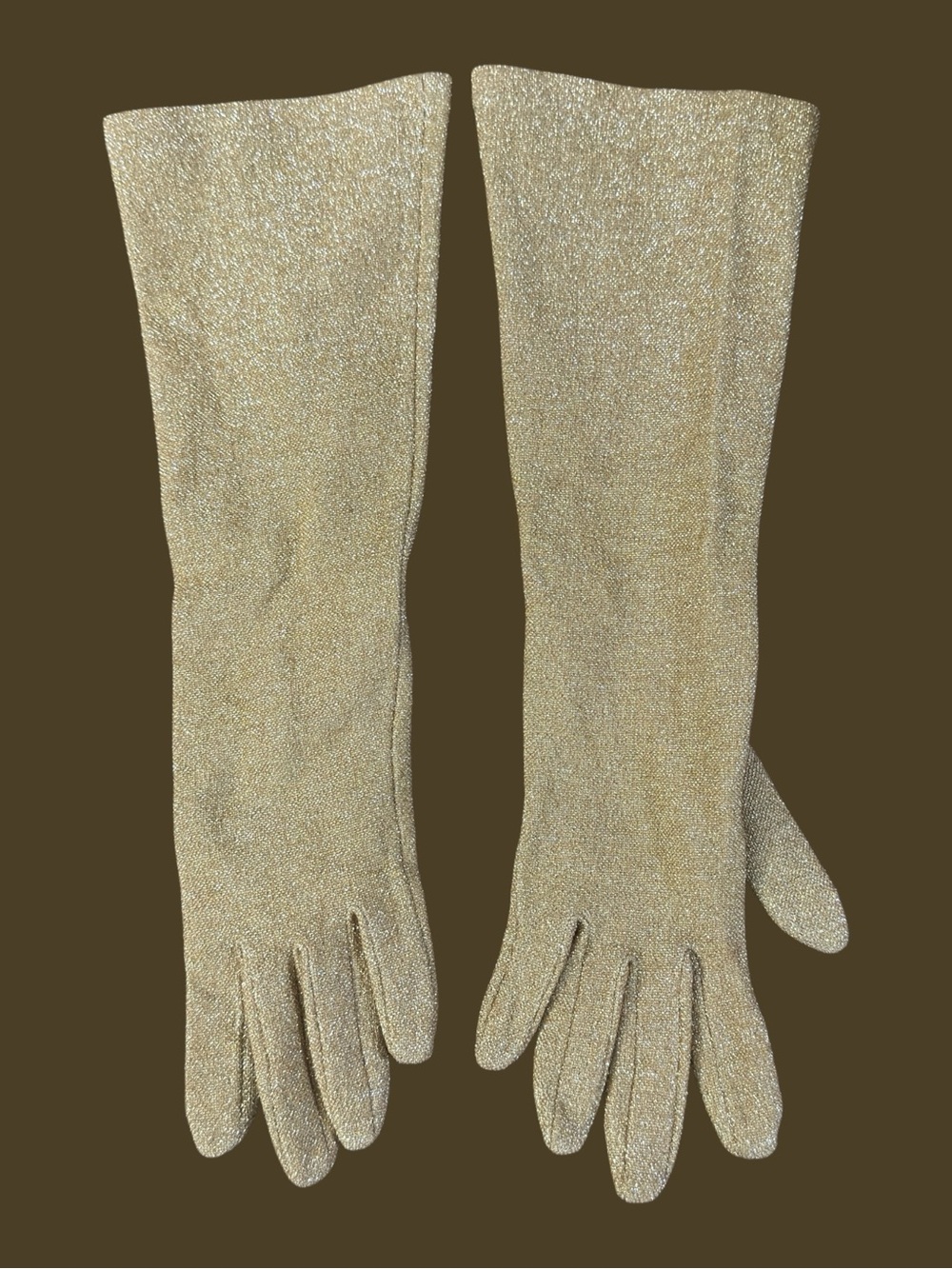 Vintage Templeton Glove Co Inc Gold Metallic Mylar Nylon Long Evening Gloves 13”
